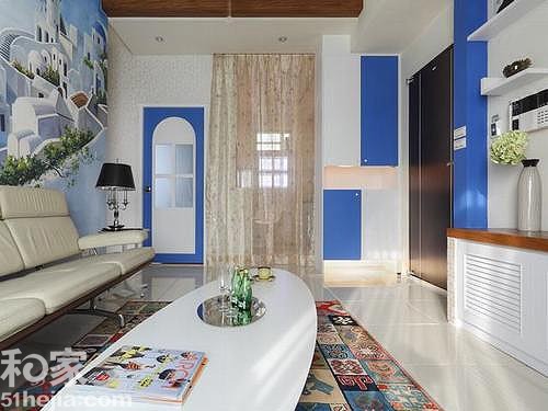 手繪背景墻裝點地中海小戶型